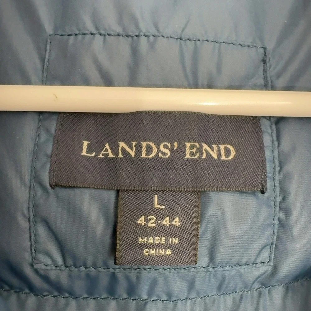 Lands' End Puffer Vest Mens L Blue Nylon‎ Down Insulated Mock Neck Gorpcore